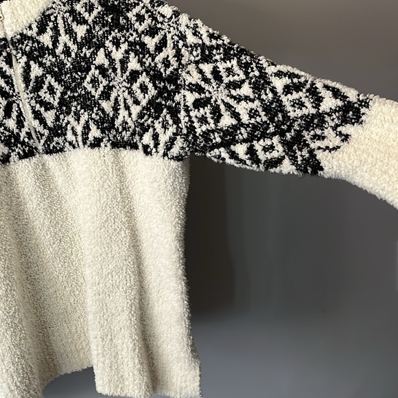 Talbots Half-Zip Argylle Snowflakes Off White Black Cozy Sweater Size 1X Petite - Picture 5 of 14